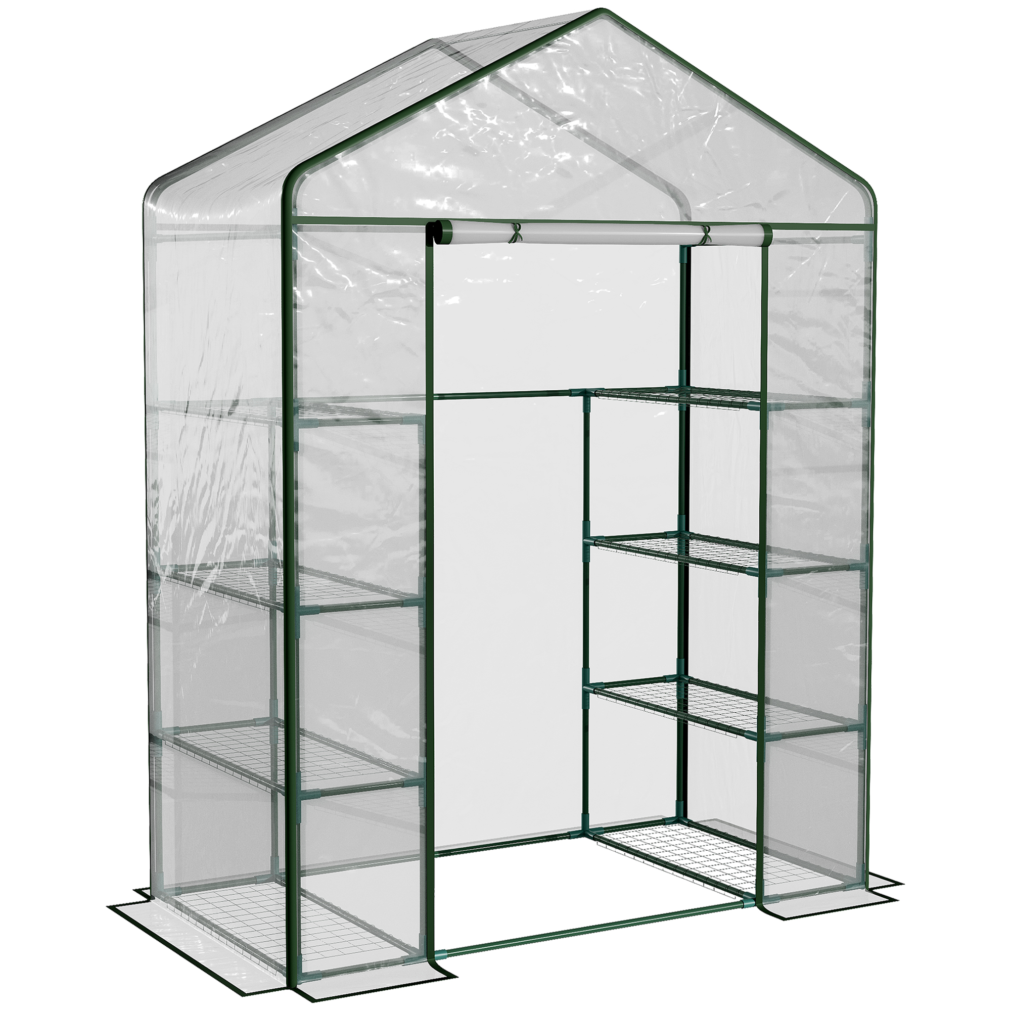 4 Tiers 8 Shelves Metal Frame Walk in Portable Greenhouse Transparent 143 L x 73W x 195H cm