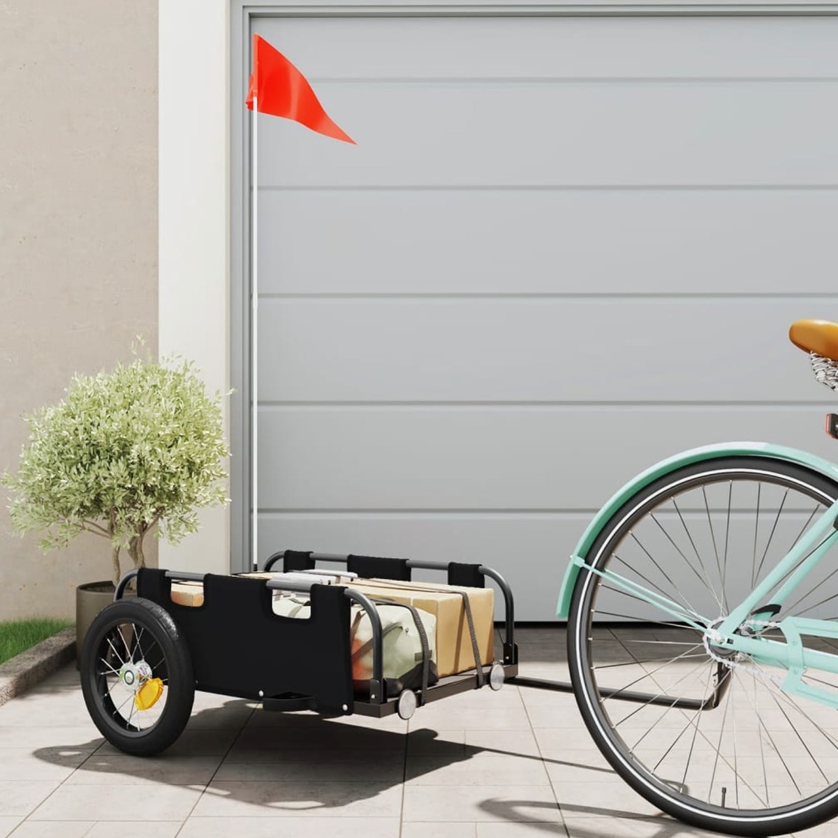 Cargo Bike Trailer Black Oxford Fabric and Iron