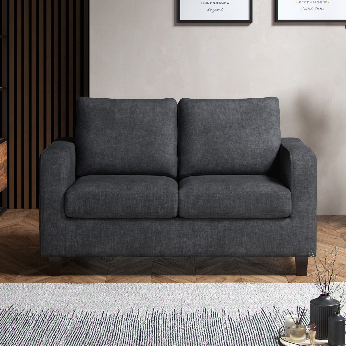 CAVRENO Fabric 2 Seater Sofa - Grey