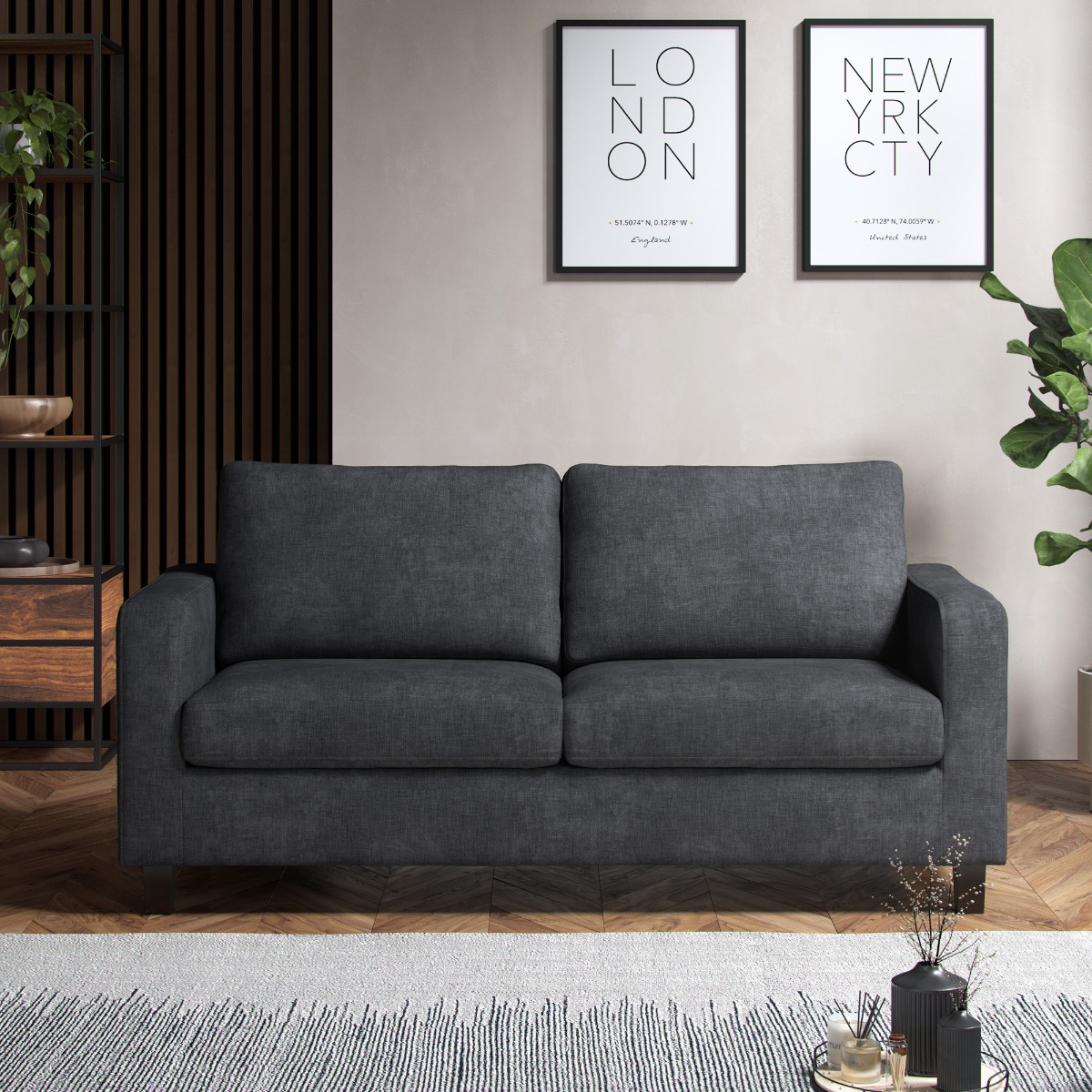 CAVRENO Fabric 3 Seater Sofa - Grey