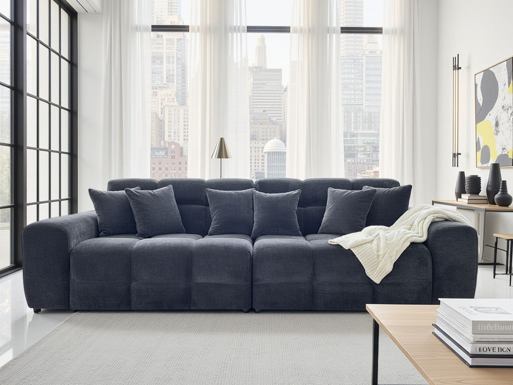 STACIE Fabric 4 Seater Sofa - Black