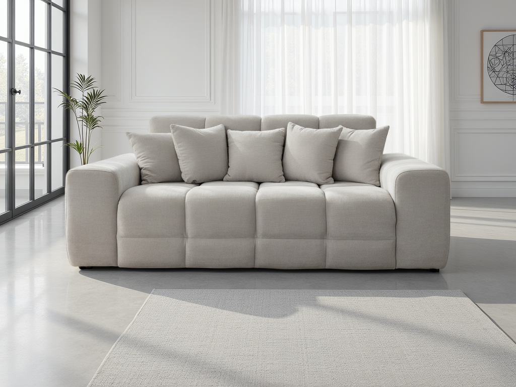 STACIE Fabric 3 Seater Sofa - Cream