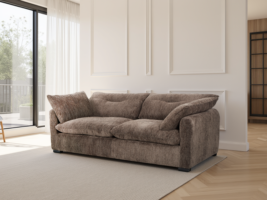 HAWKSTONE Fabric 3 Seater Sofa - Brown