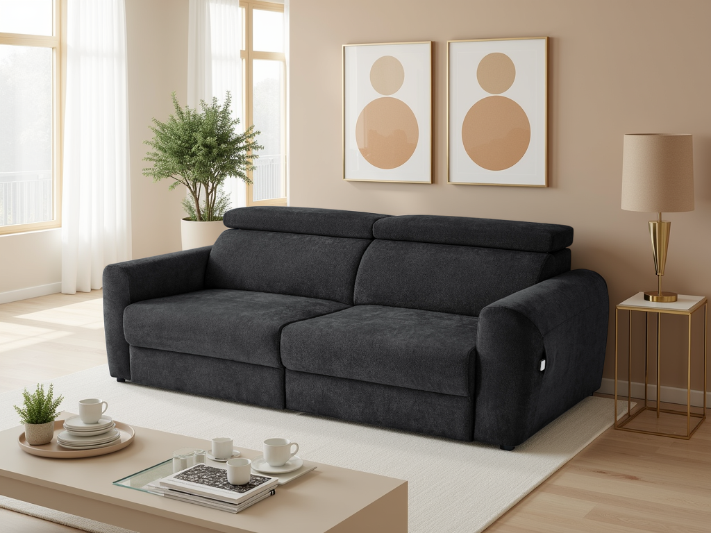 HALVORA Fabric 3 Seater Electric Recliner Sofa Bed - Black