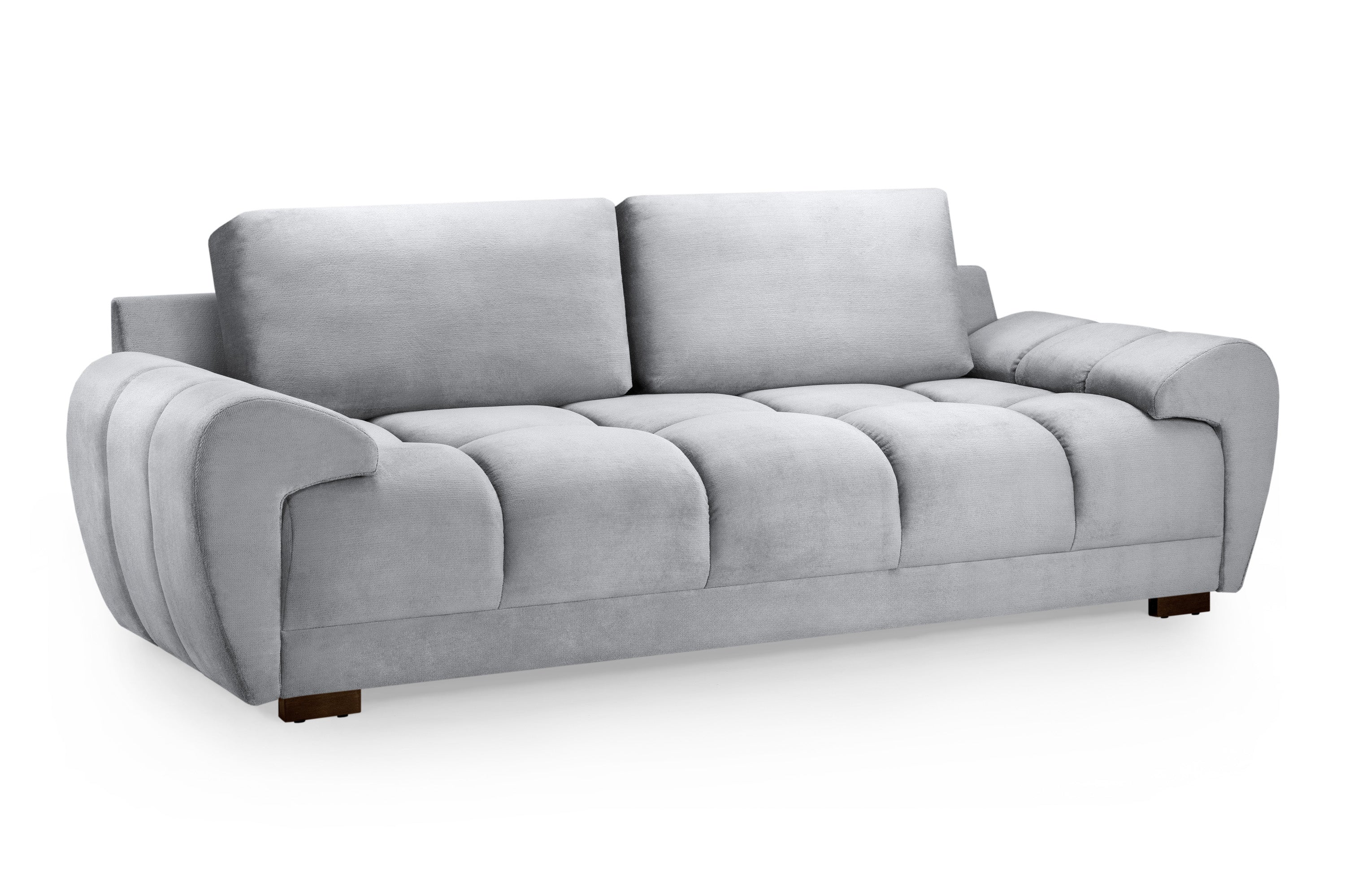 3 Seater Sofa - SUSAN Plush Velvet 3 Seater Sofa Grey 245cm