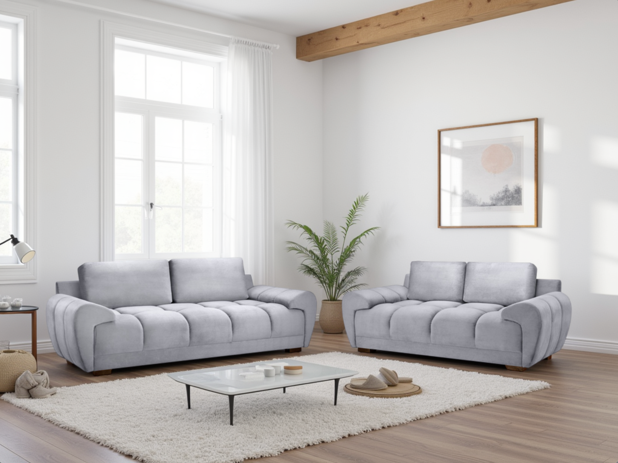 SUSAN Fabric 3 and 2 Seater Sofa Set - Grey