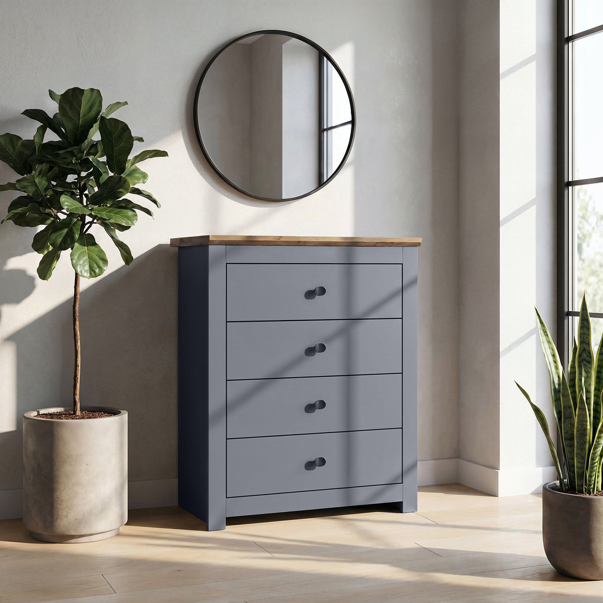 MILANA Grey Chest of Drawers - Medium-sized, 4 Drawers