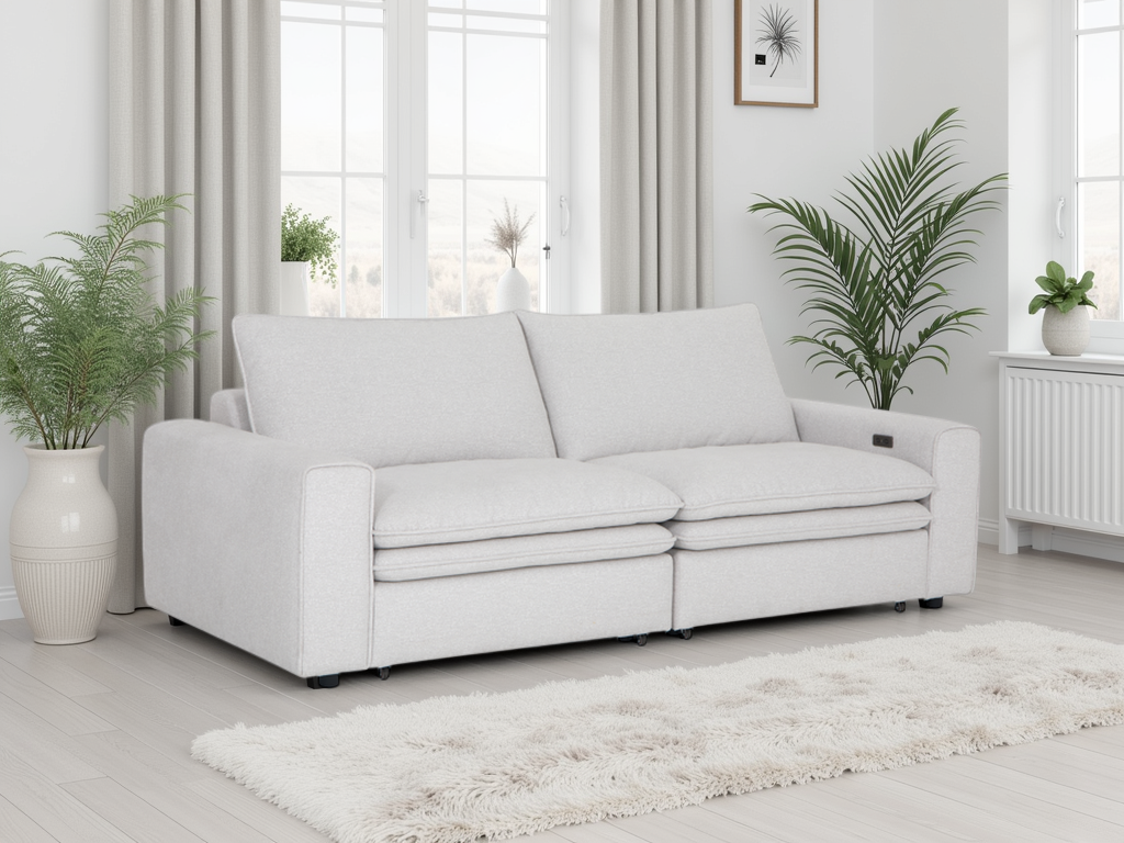 OVANA Fabric 2 Seater Electric Sofa Bed - Ivory