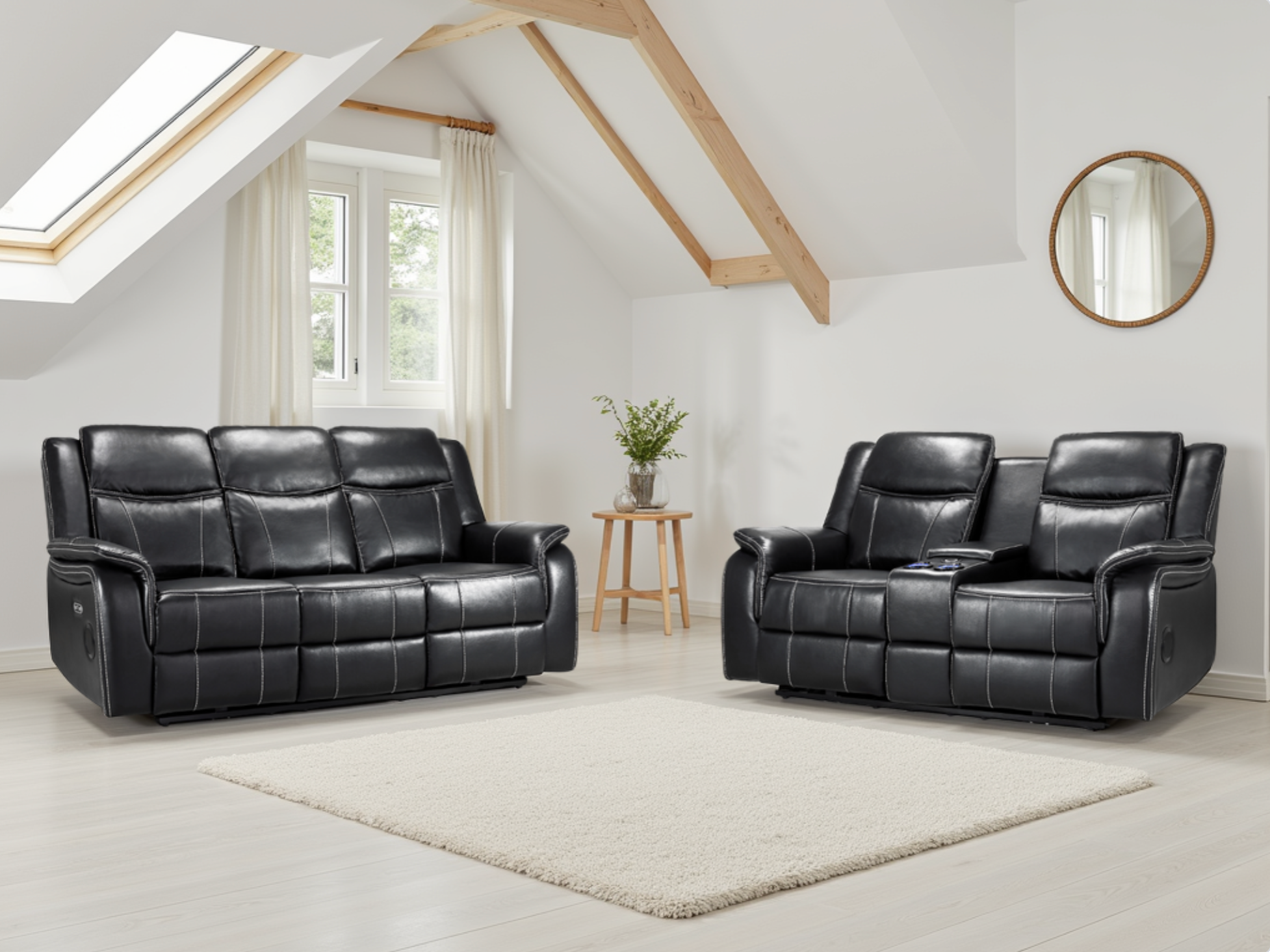 TECHLUXE Faux Leather 3 and 2 Seater Electric Recliner Sofa Set - Black