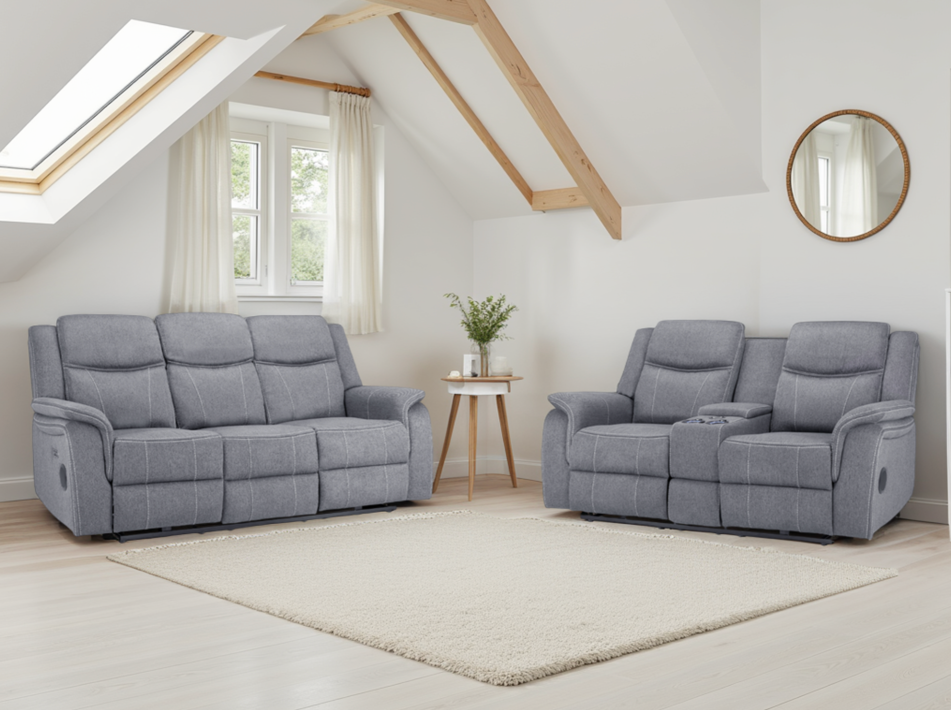 TECHLUXE Fabric 3 and 2 Seater Electric Recliner Sofa Set - Grey
