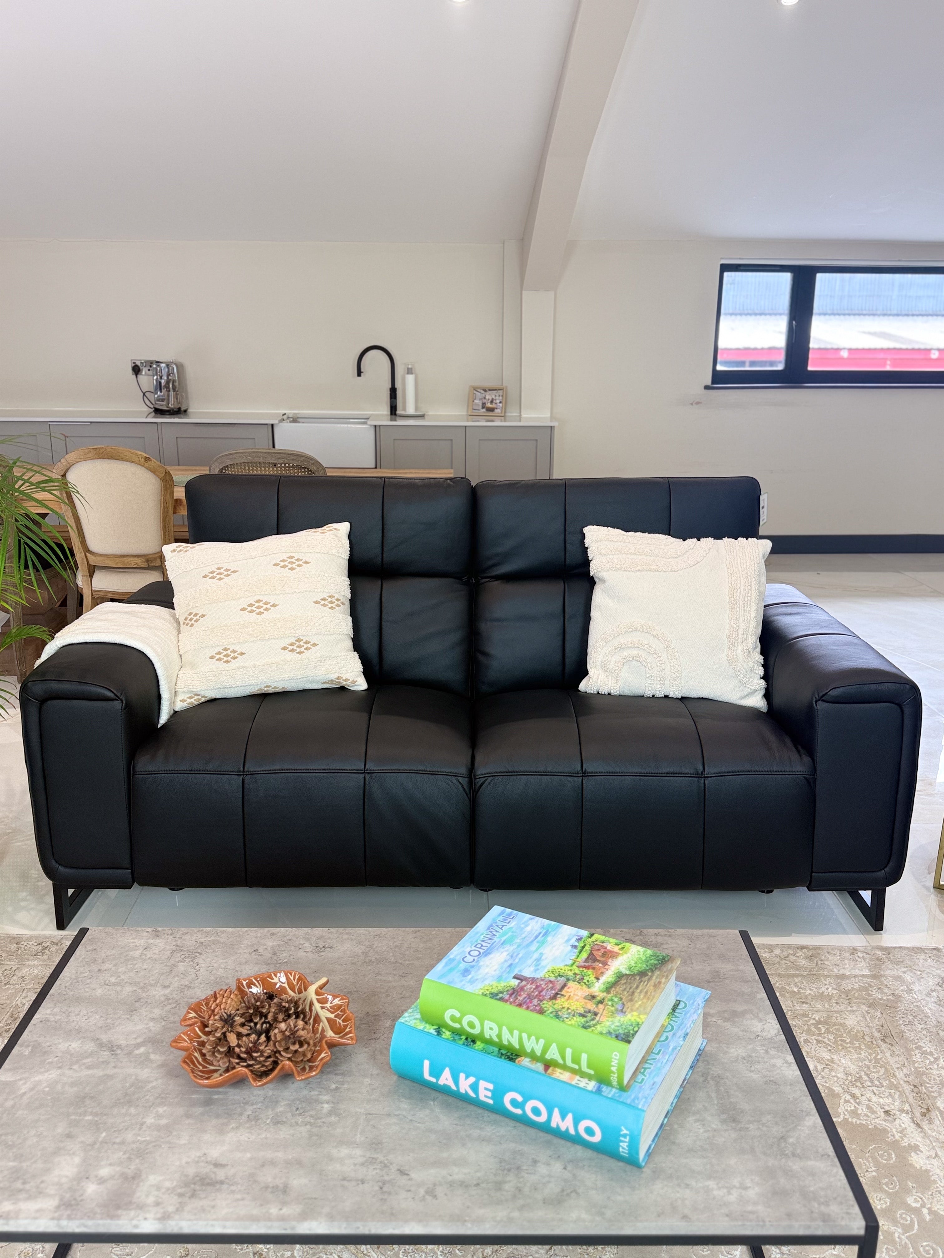 ROVELAN Leather 3 Seater Electric Recliner Sofa - Black