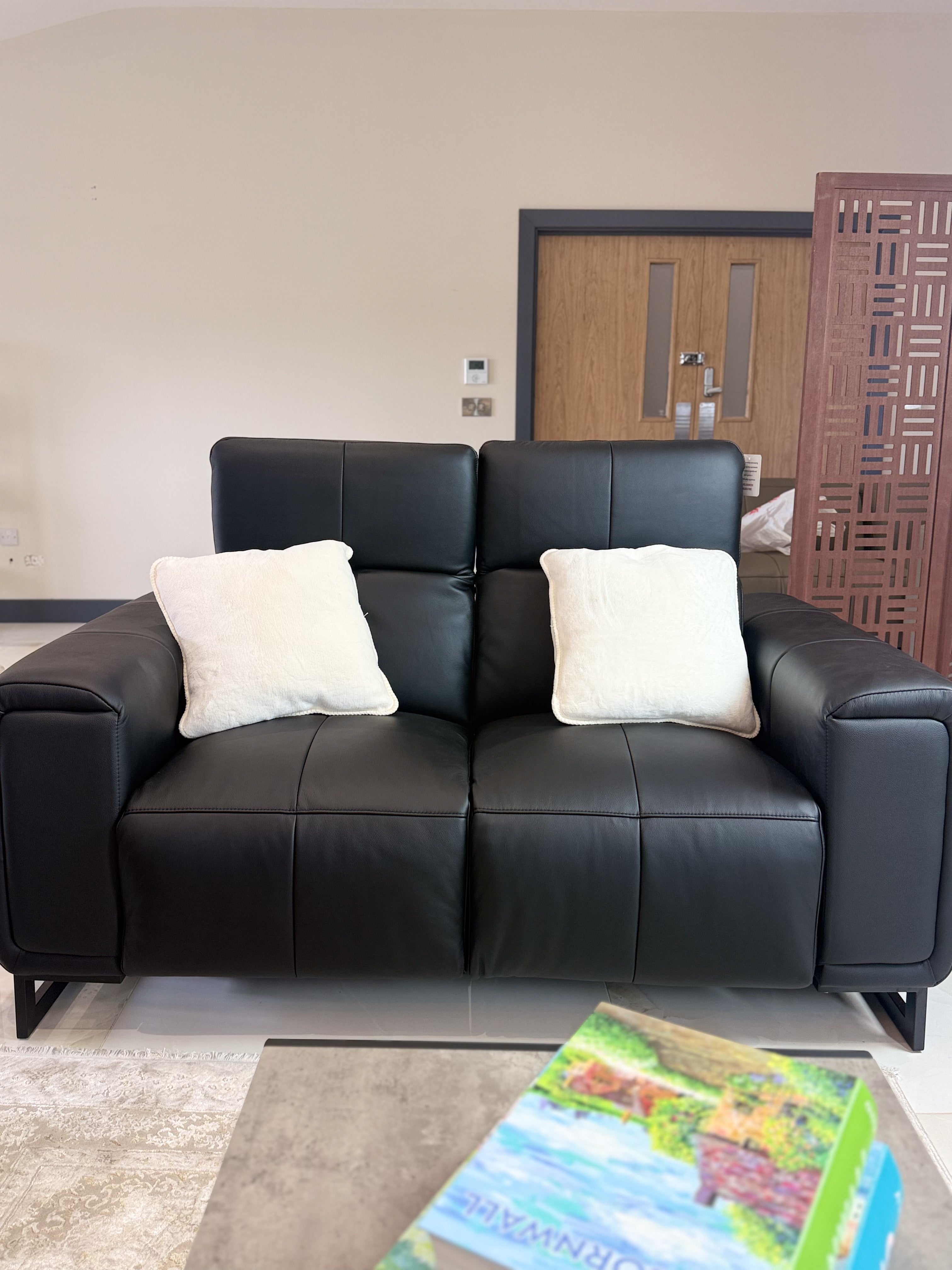 ROVELAN Leather 2 Seater Electric Recliner Sofa - Black
