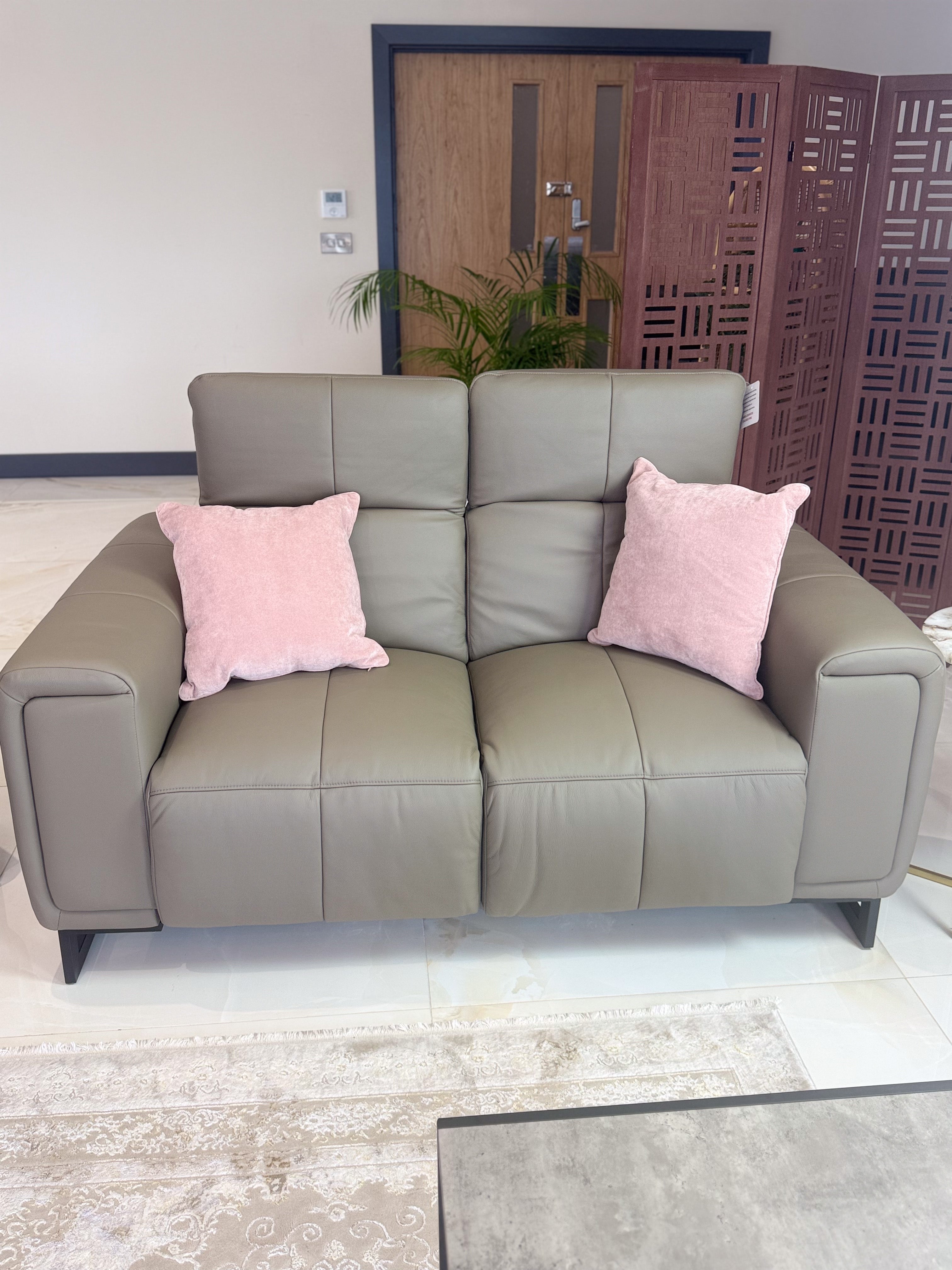 ROVELAN Leather 2 Seater Electric Recliner Sofa - Grey