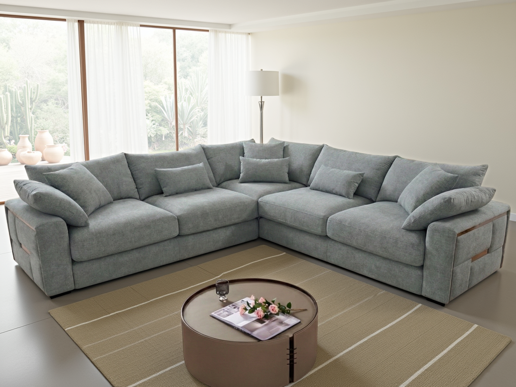 IVERNI Fabric 5 Seater L Shaped Corner Sofa - Grey