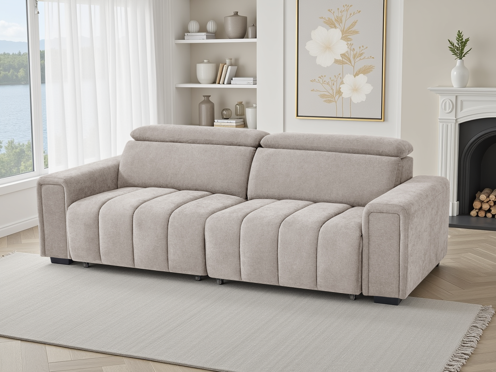 MIRENZA Fabric 3 Seater Electric Sofa Bed - Beige