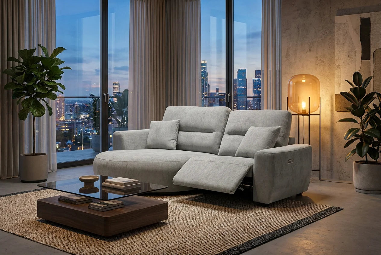 DRELVAN Fabric 2 Seater Electric Recliner Corner Sofa - L Shaped - Left Hand Facing - Grey