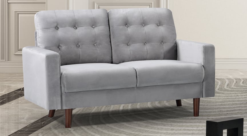2 Seater Sofa - VAREZZO Fabric Sofa with Wooden Legs - Grey