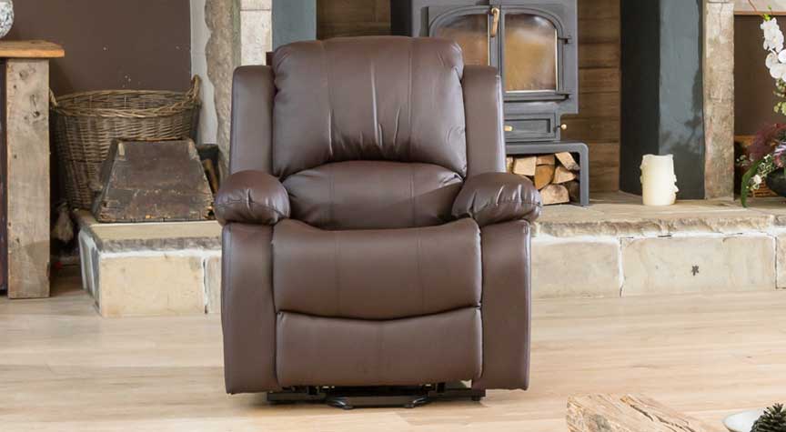 Armchair - THERMAVEL Leather Riser Recliner with Electric Lift Assist Heated Massage Chair - Brown