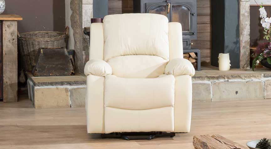 Armchair - THERMAVEL Leather Riser Recliner with Electric Lift Assist Heated Massage Chair - Cream