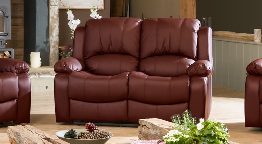 2 Seater Sofa - THERMAVEL Leather Recliner Sofa - Burgundy