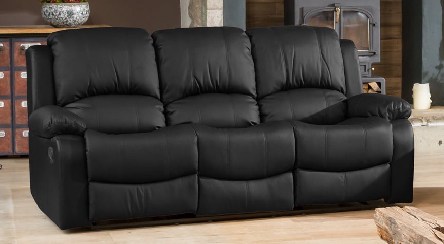 3 Seater Sofa - THERMAVEL Leather Recliner Sofa - Black