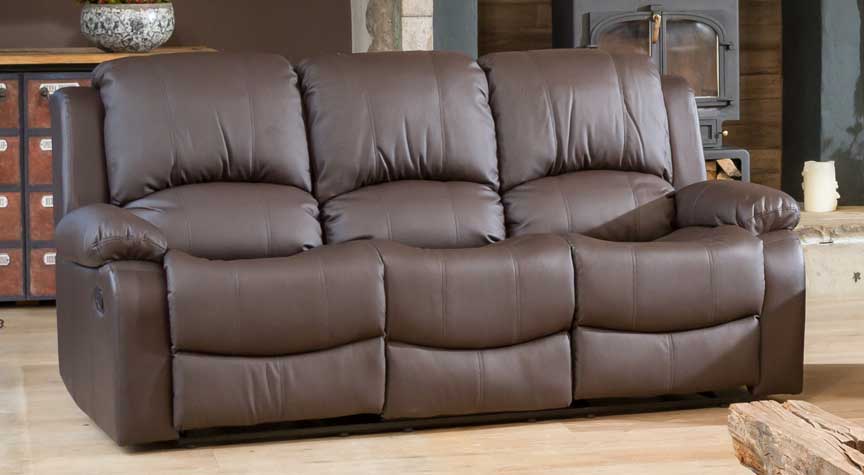 3 Seater Sofa - THERMAVEL Leather Recliner Sofa - Brown