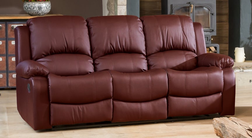 3 Seater Sofa - THERMAVEL Leather Recliner Sofa - Burgundy