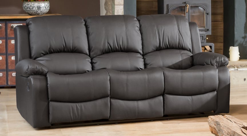 3 Seater Sofa - THERMAVEL Leather Recliner Sofa - Grey