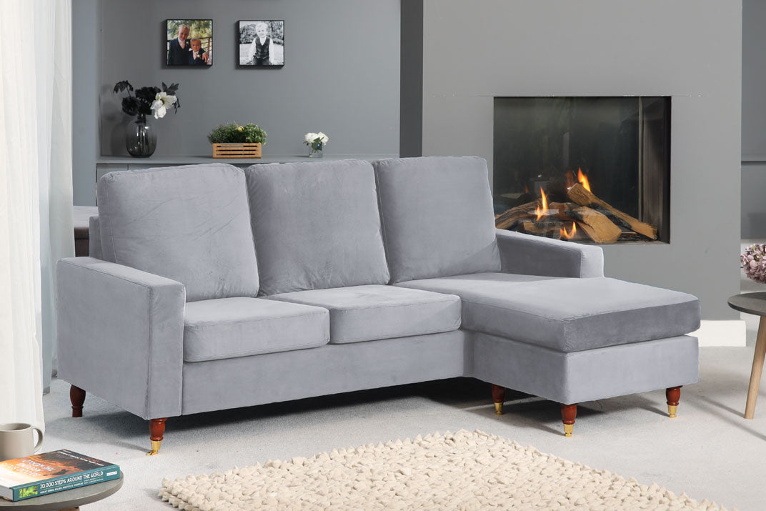 ORNOVA Velvet 3 Seater Reversible Corner Sofa- Grey