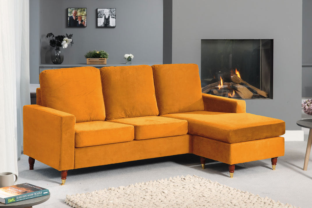 ORNOVA Velvet 3 Seater Reversible Corner Sofa- Orange
