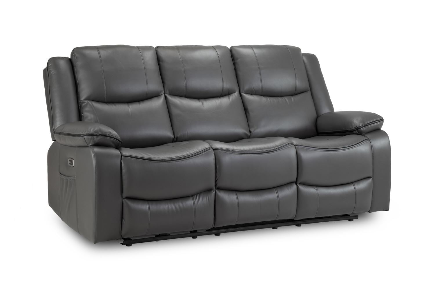 Recliner Sofa - MART Faux Leather 3 Seater Electric Recliner Sofa Grey 192cm