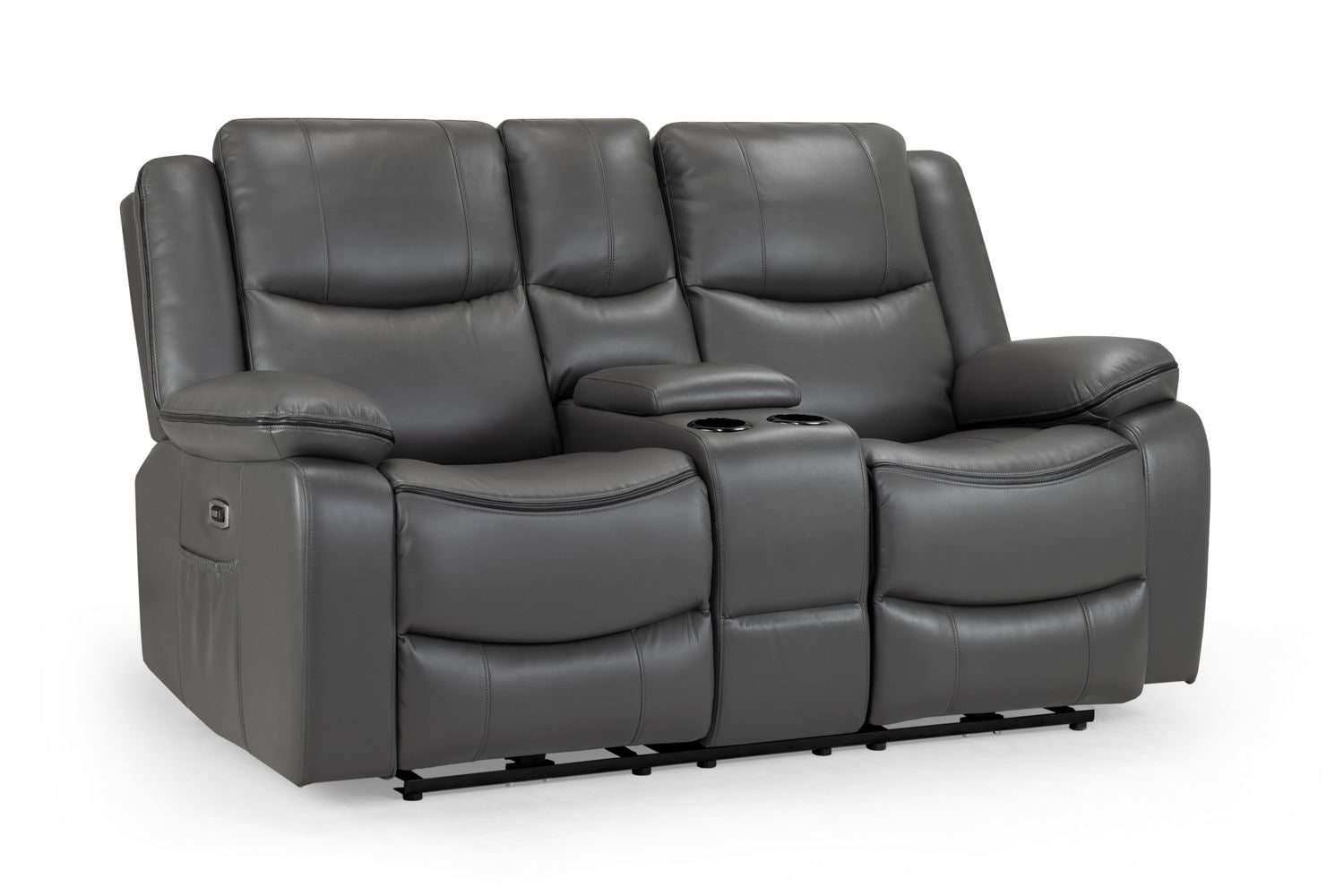 Recliner Sofa - MART Faux Leather 2 Seater Electric Recliner Sofa Grey 168cm