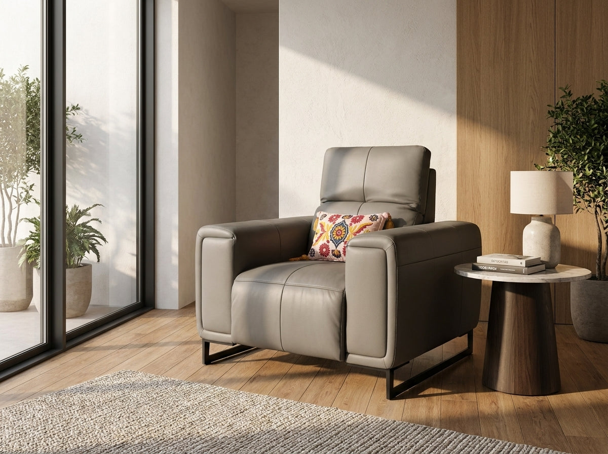 ROVELAN Leather Electric Recliner Armchair - Grey