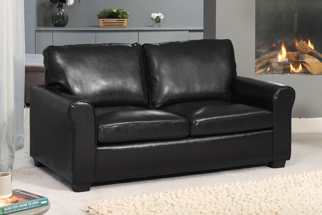 NOCERA Leather 3 Seater Sofa Bed - Black