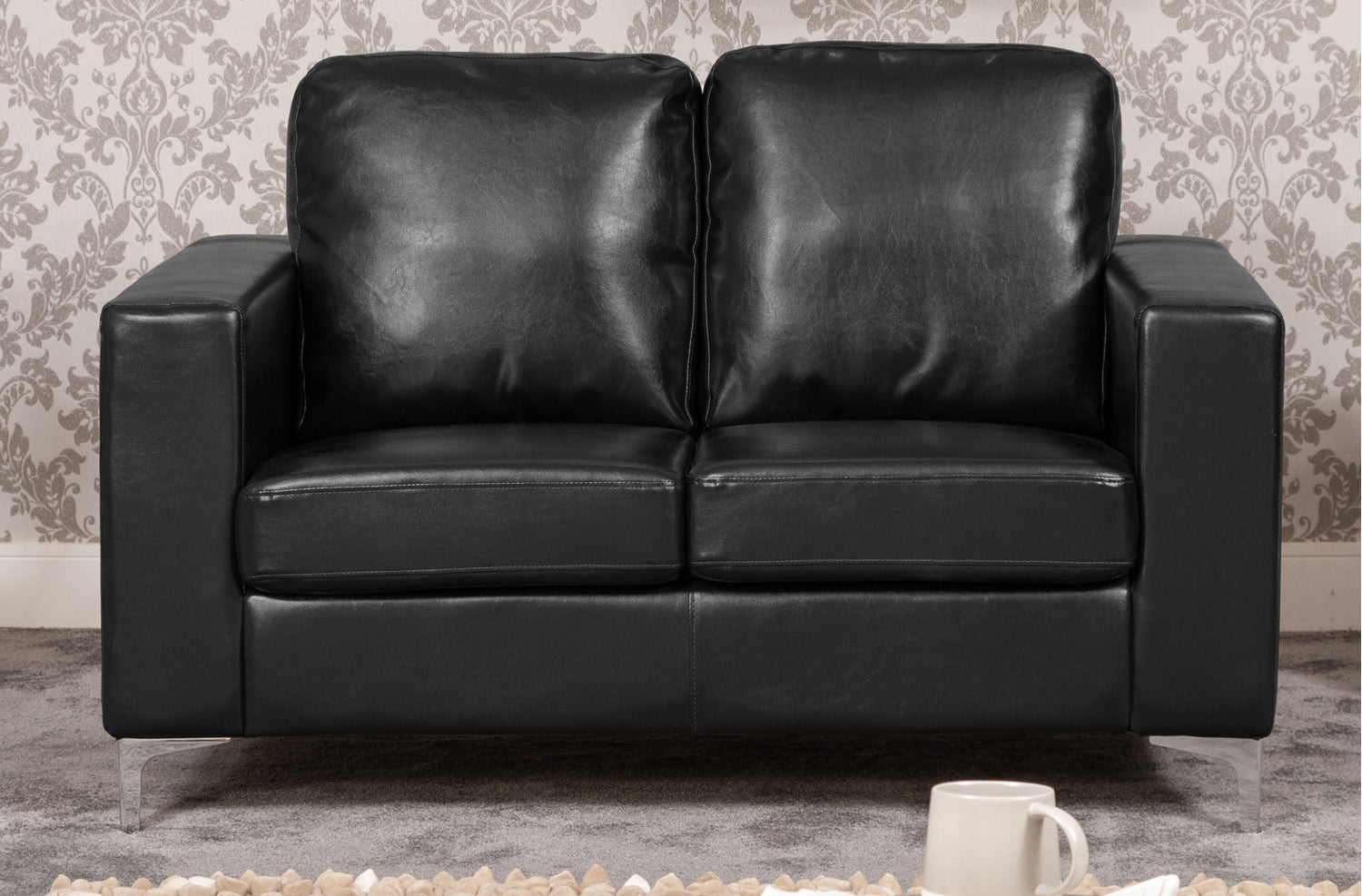 LUXORA Leather 2 Seater Sofa - Black
