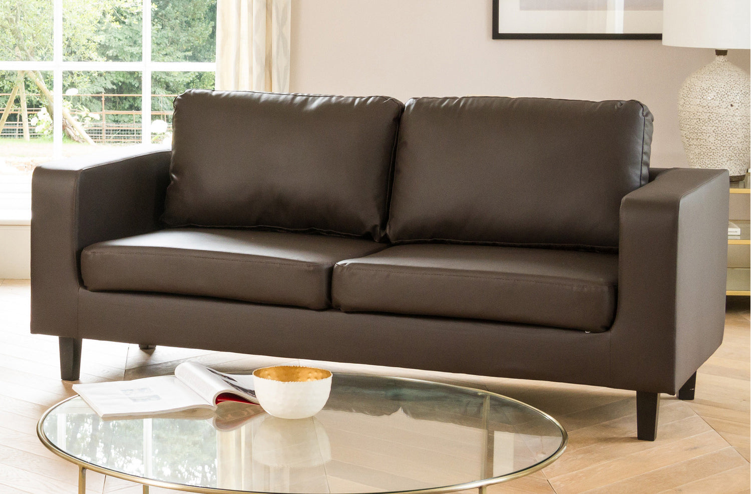 REGNIX Bonded Leather 3 Seater Sofa - Brown