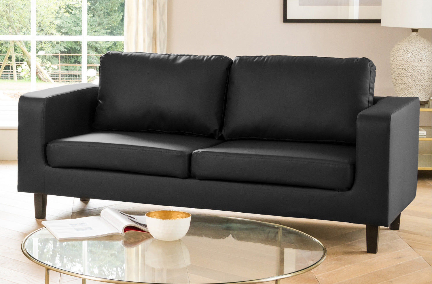 REGNIX Bonded Leather 3 Seater Sofa - Black