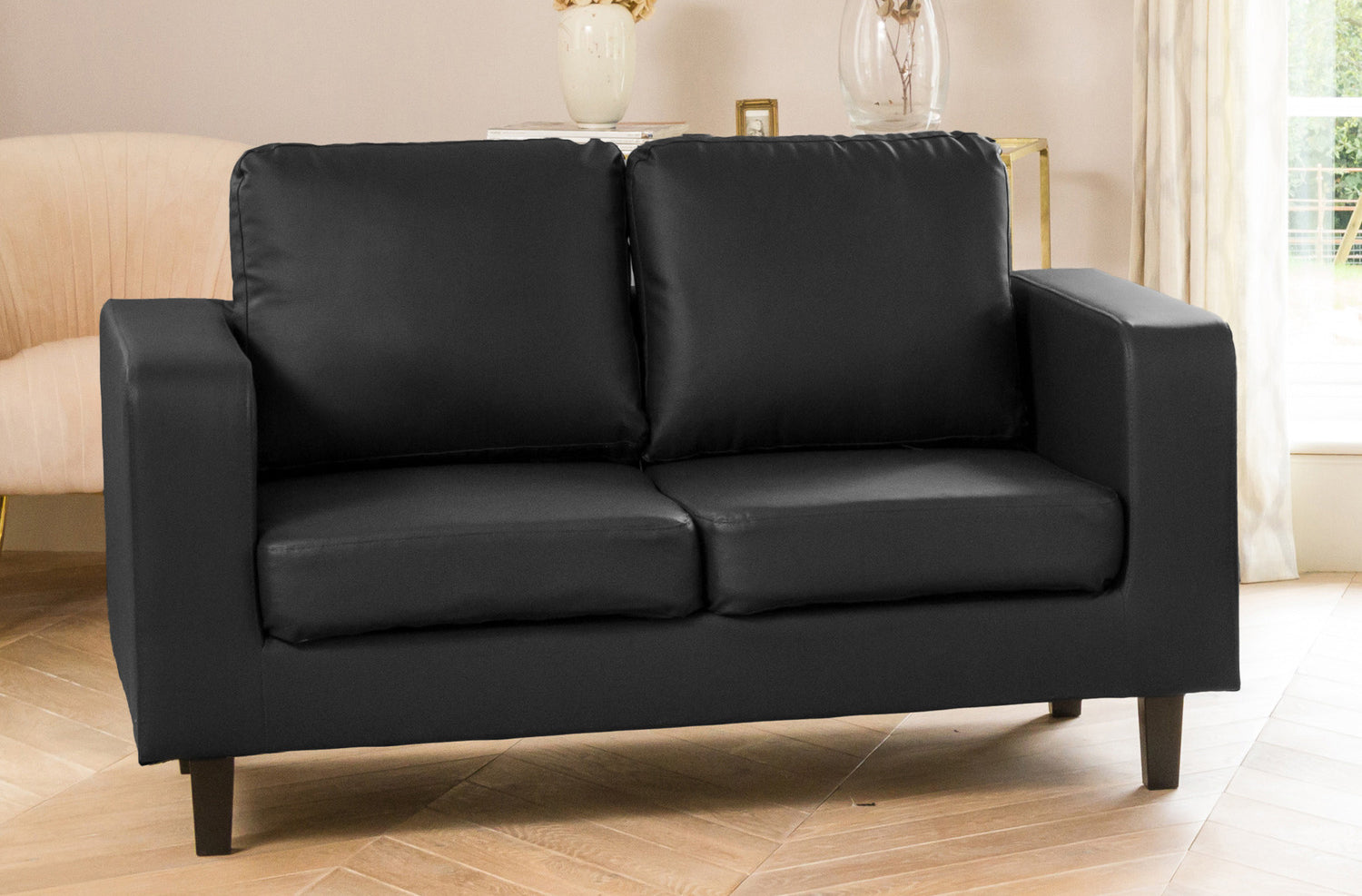 REGNIX Bonded Leather 2 Seater Sofa - Black