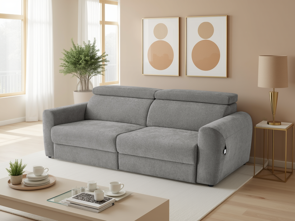 HALVORA Fabric 3 Seater Electric Recliner Sofa Bed - Grey