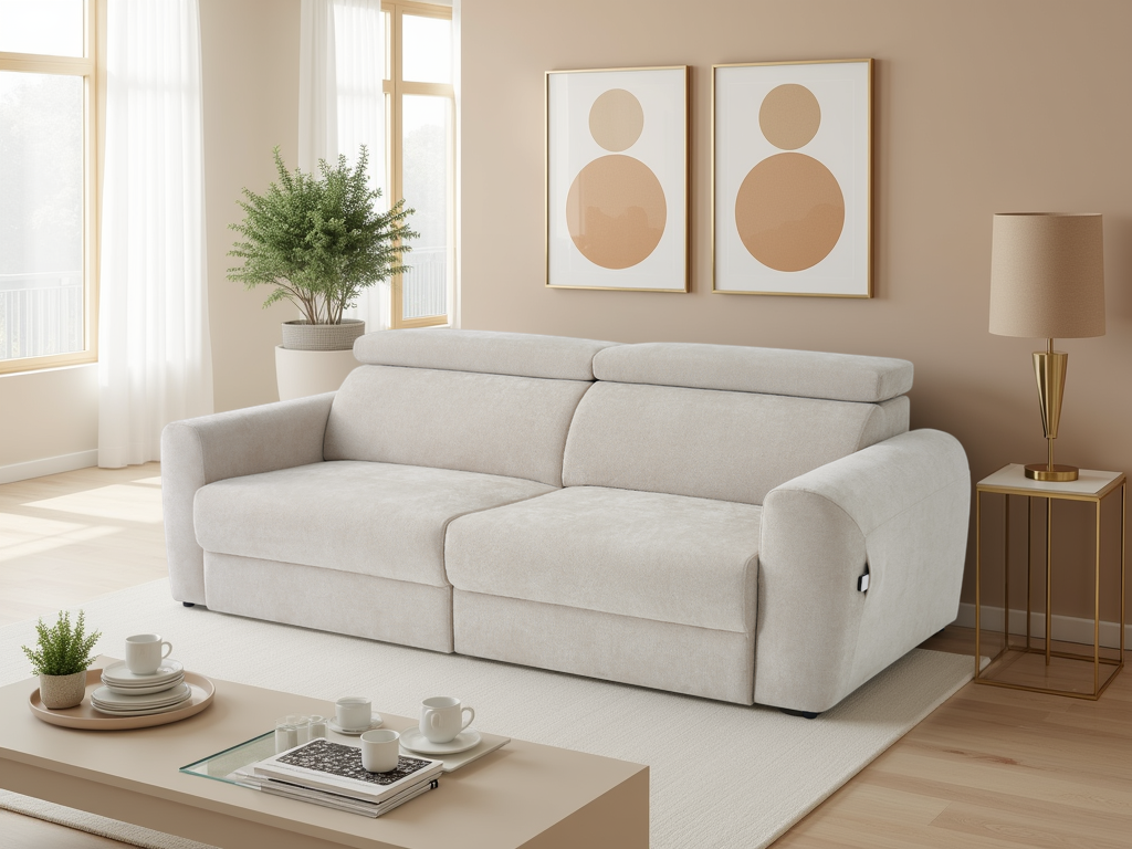 HALVORA Fabric 3 Seater Electric Recliner Sofa Bed - Beige