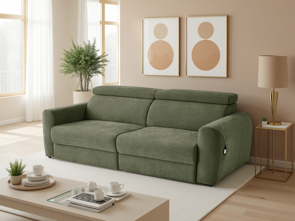 HALVORA Fabric 3 Seater Electric Recliner Sofa Bed - Green