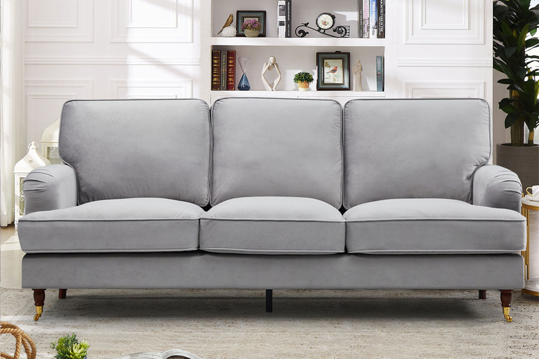 VELARO Velvet 3 Seater Sofa - Grey