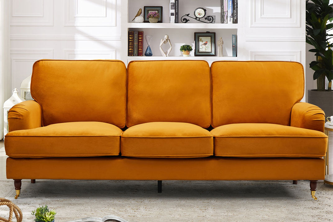 VELARO Velvet 3 Seater Sofa - Orange