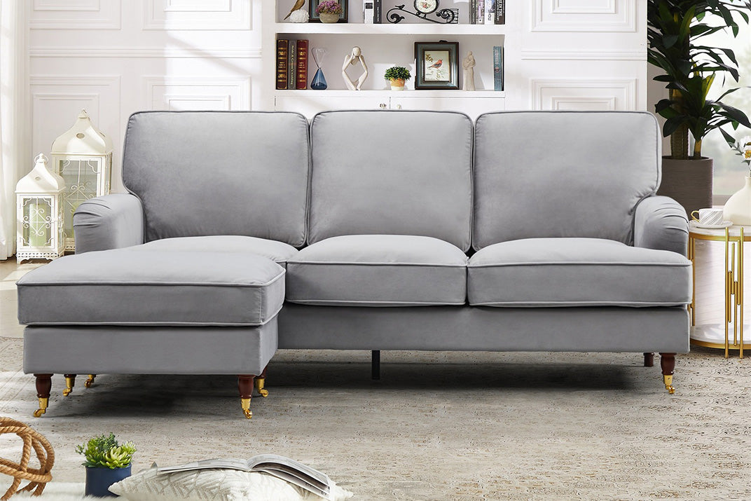VELARO Velvet 3 Seater Reversible Corner Sofa - Grey