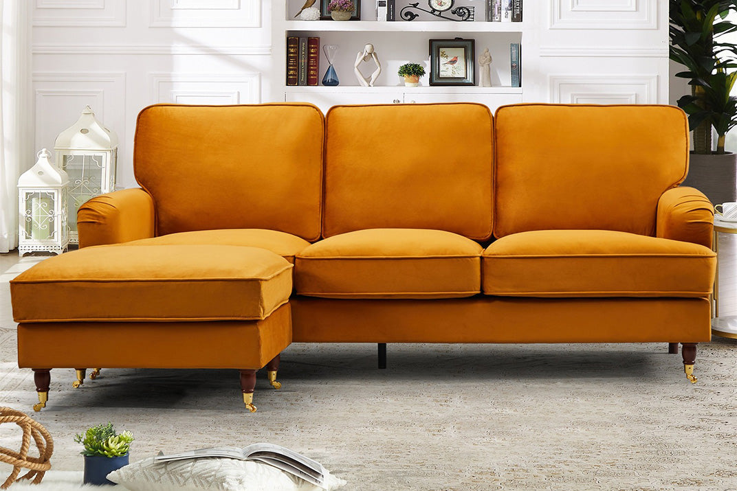 VELARO Velvet 3 Seater Reversible Corner Sofa - Orange