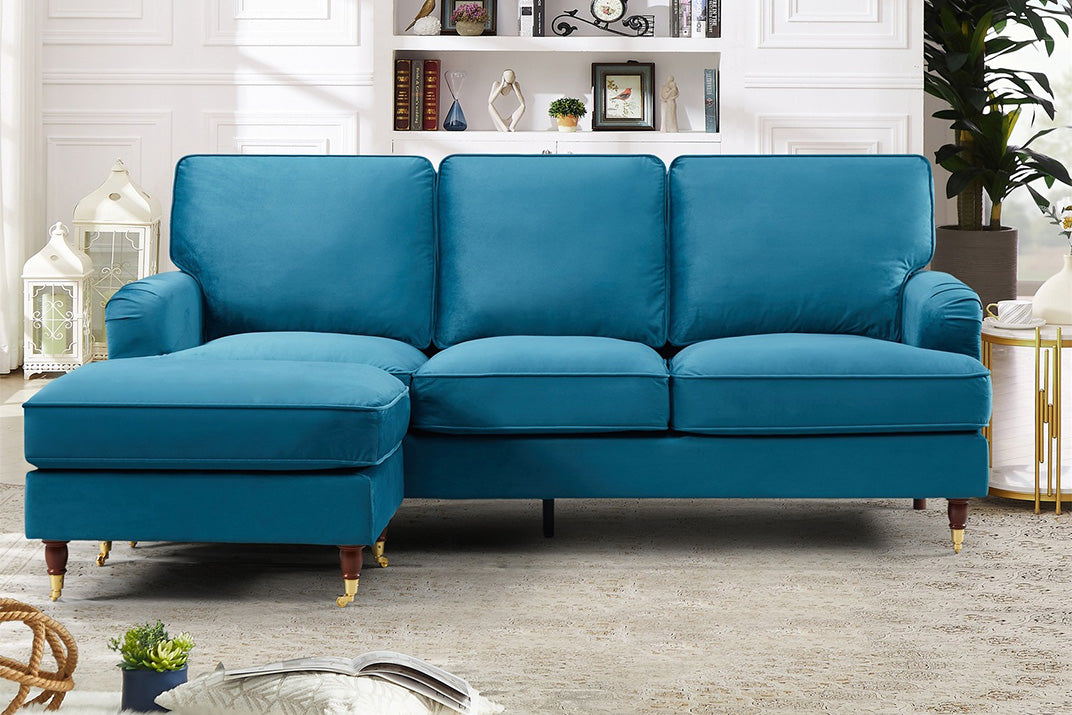 VELARO Velvet 3 Seater Reversible Corner Sofa - Teal