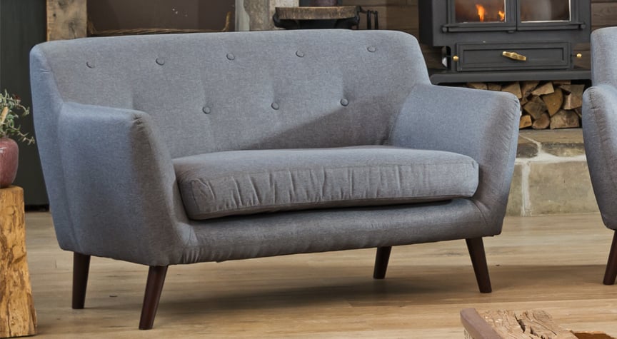 2 Seater Sofa - ELVERRA Fabric Sofa Dark Legs - Dark Grey