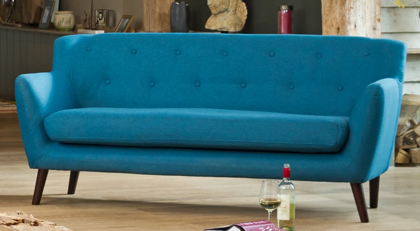3 Seater Sofa - ELVERRA Fabric Sofa Dark Legs - Teal
