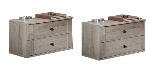 Bedside Table - CAIRO 2 Piece 2 Drawer Nightstand Oak 52cm