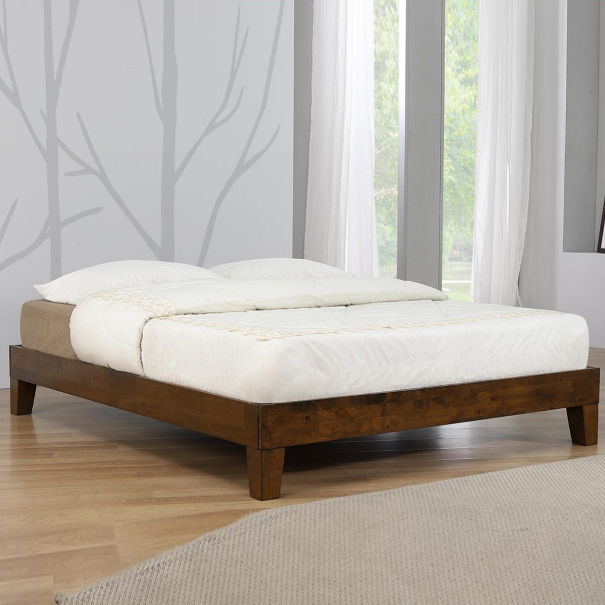Buxton Solid Wooden Platform King Size Bed - Rustic Oak